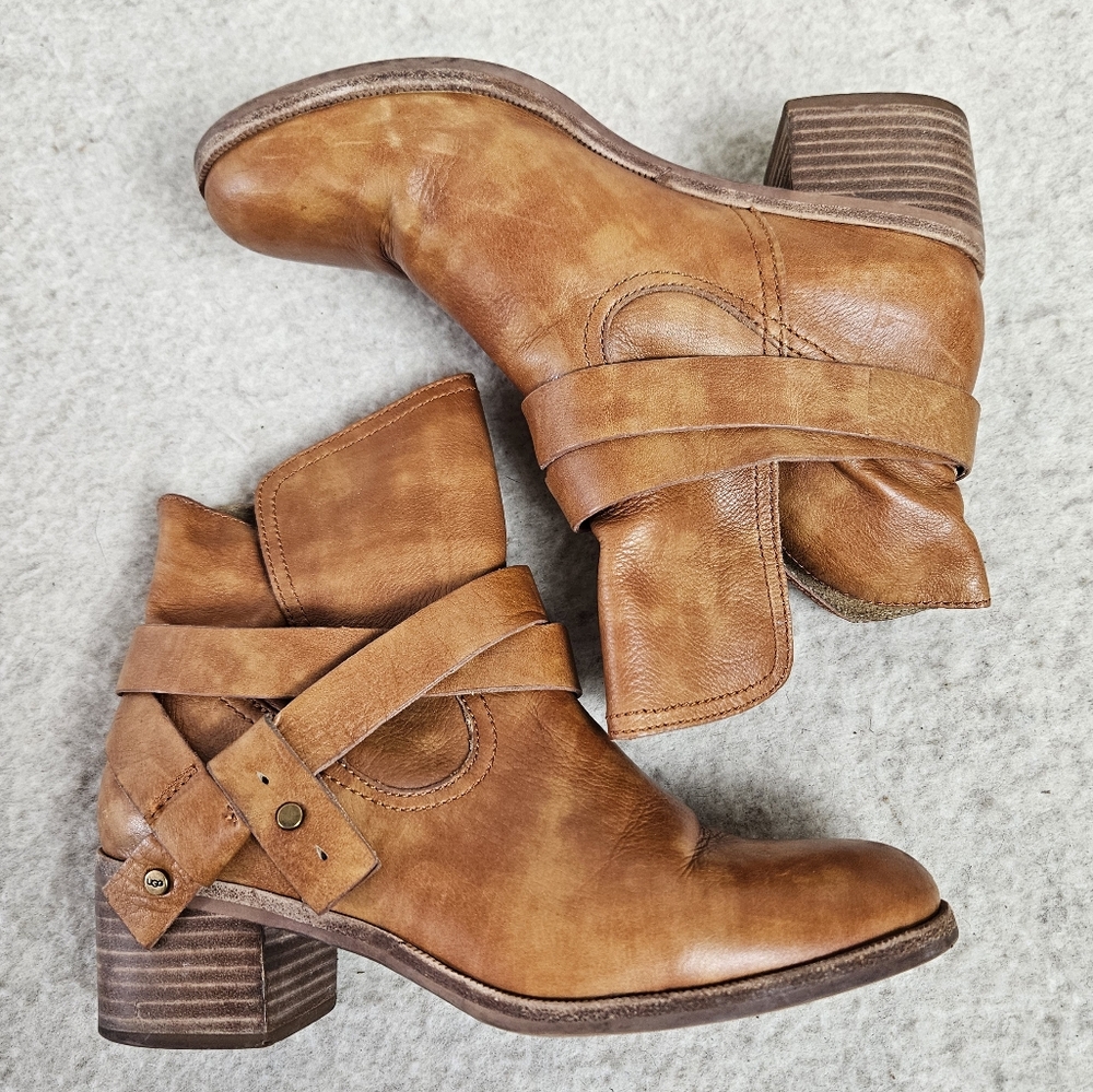 UGG Elora Tan Ankle Boots Block Heel